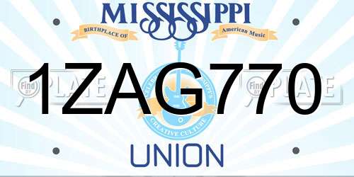 1ZAG770 Mississippi License Plate