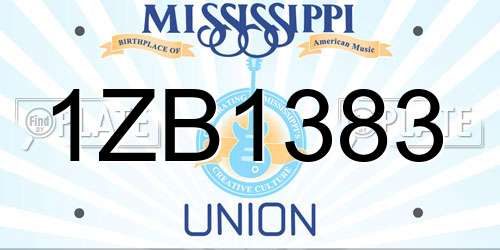 1ZB1383 Mississippi License Plate