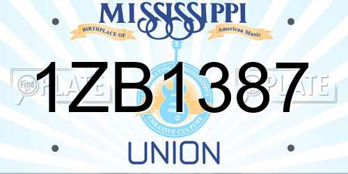 1ZB1387 Mississippi License Plate