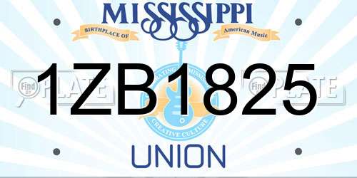 1ZB1825 Mississippi License Plate