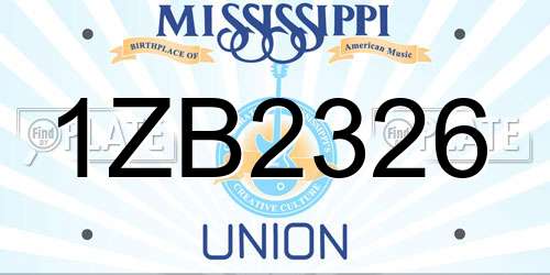 1ZB2326 Mississippi License Plate