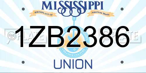 1ZB2386 Mississippi License Plate