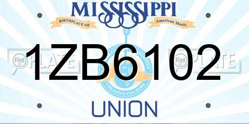 1ZB6102 Mississippi License Plate