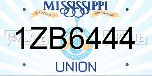 1ZB6444 Mississippi License Plate