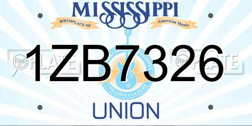 1ZB7326 Mississippi License Plate
