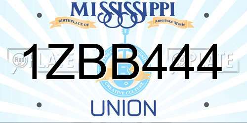 1ZBB444 Mississippi License Plate