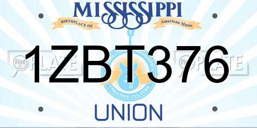 1ZBT376 Mississippi License Plate