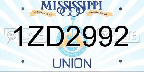 1ZD2992 Mississippi License Plate