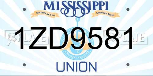 1ZD9581 Mississippi License Plate