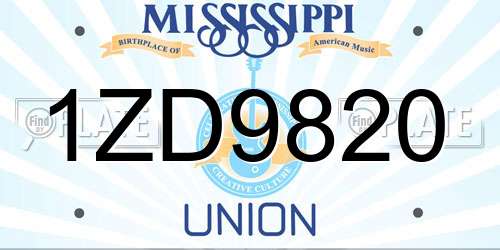 1ZD9820 Mississippi License Plate