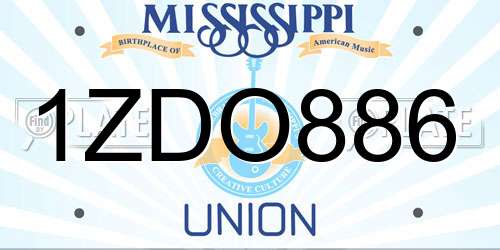 1ZDO886 Mississippi License Plate