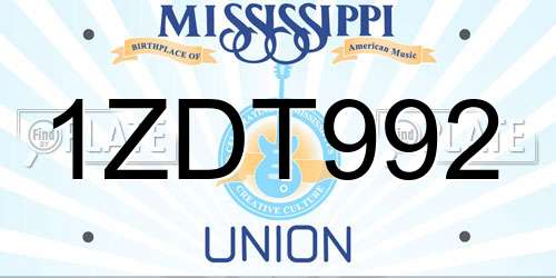 1ZDT992 Mississippi License Plate