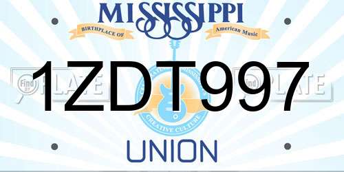 1ZDT997 Mississippi License Plate