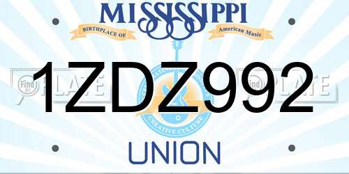1ZDZ992 Mississippi License Plate