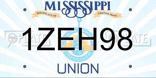 1ZEH98 Mississippi License Plate