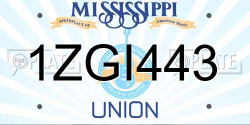 1ZGI443 Mississippi License Plate