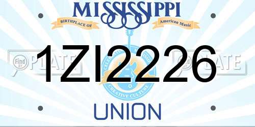 1ZI2226 Mississippi License Plate