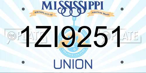 1ZI9251 Mississippi License Plate