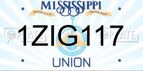 1ZIG117 Mississippi License Plate