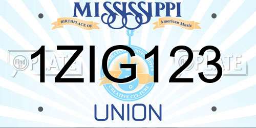 1ZIG123 Mississippi License Plate