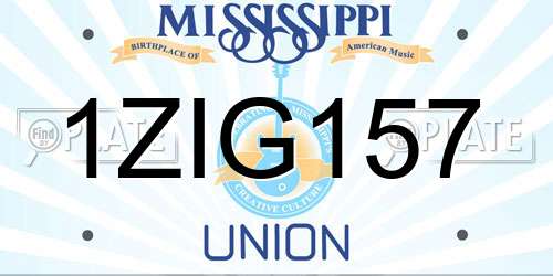 1ZIG157 Mississippi License Plate