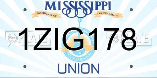 1ZIG178 Mississippi License Plate
