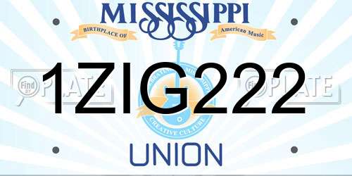 1ZIG222 Mississippi License Plate