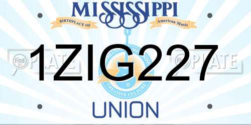 1ZIG227 Mississippi License Plate