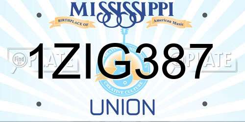 1ZIG387 Mississippi License Plate