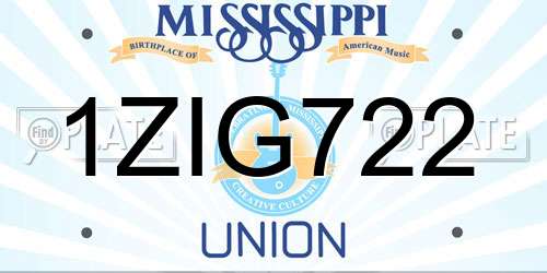 1ZIG722 Mississippi License Plate