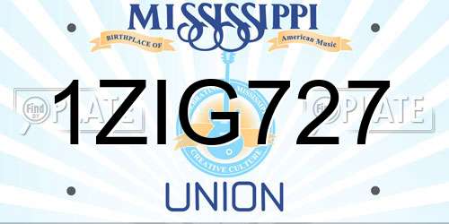 1ZIG727 Mississippi License Plate