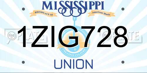 1ZIG728 Mississippi License Plate