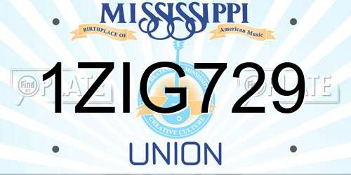 1ZIG729 Mississippi License Plate