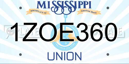 1ZOE360 Mississippi License Plate