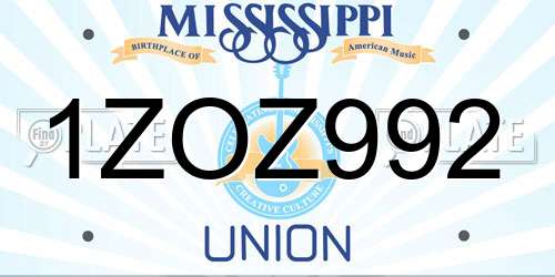 1ZOZ992 Mississippi License Plate