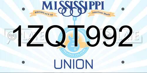 1ZQT992 Mississippi License Plate