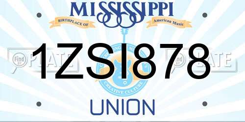 1ZSI878 Mississippi License Plate