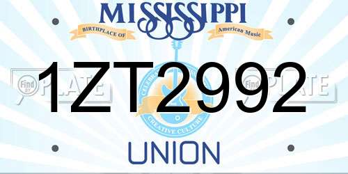1ZT2992 Mississippi License Plate