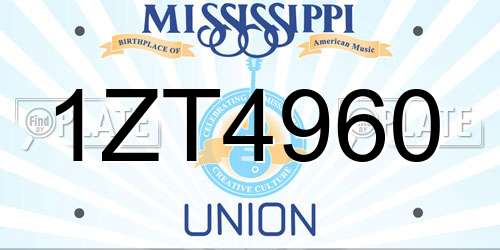 1ZT4960 Mississippi License Plate