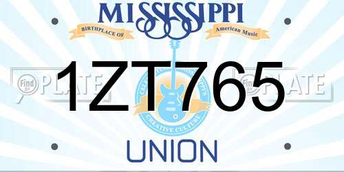 1ZT765 Mississippi License Plate