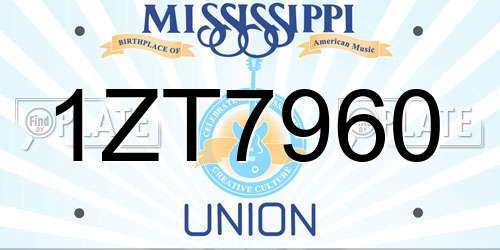 1ZT7960 Mississippi License Plate