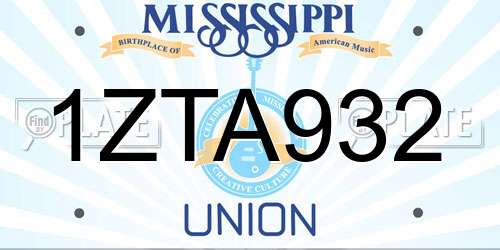 1ZTA932 Mississippi License Plate