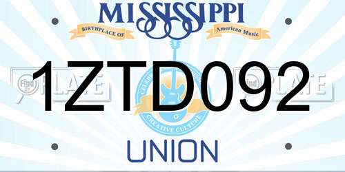 1ZTD092 Mississippi License Plate