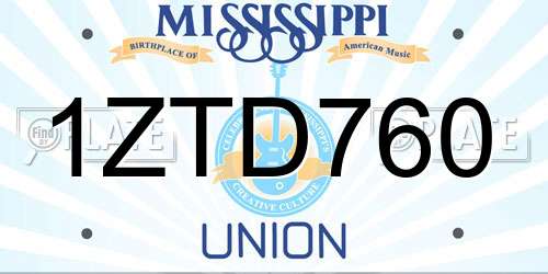 1ZTD760 Mississippi License Plate