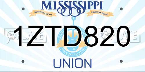 1ZTD820 Mississippi License Plate
