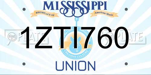 1ZTI760 Mississippi License Plate