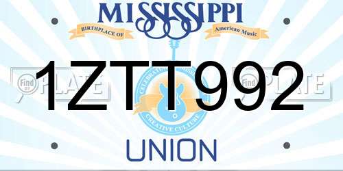 1ZTT992 Mississippi License Plate