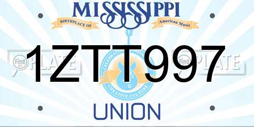 1ZTT997 Mississippi License Plate