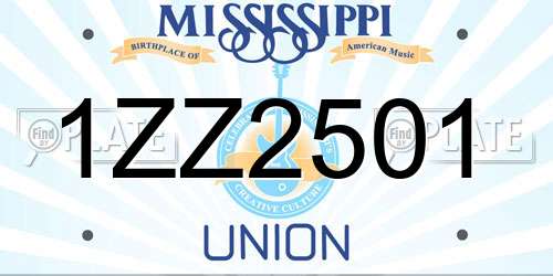 1ZZ2501 Mississippi License Plate