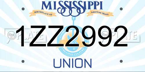 1ZZ2992 Mississippi License Plate